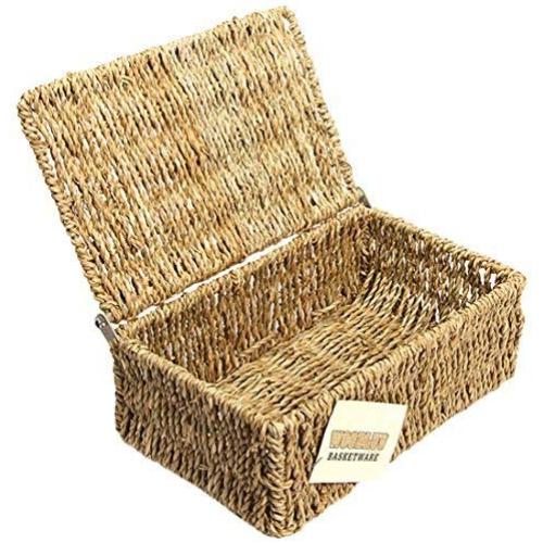 WoodLuv Seagrass Storage Basket with Small Lid