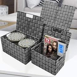 Sorbus Storage Boxes Woven Basket Bin Container Tote Cube Organizer Set Stackable Storage Basket Woven Strap Shelf Organizer Built-in Carry Handles (Lid Bins - 3 Pack, Gray Pattern)