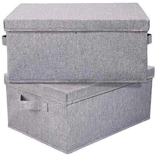 HOONEX Foldable Storage Bins with lid, 2 Pack, Storage Boxes with Carry Handles and Study Heavy Cardboard, for Toy, Boots, Books, Clothes, Linens, Nursery, Grey HOONEX Foldable Storage Bins with lid, 2 Pack, Storage Boxes with Carry Handles and Study Heavy Cardboard, for Toy, Boots, Books, Clothes, Linens, Nursery, Grey