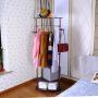 BAOYOUNI Vintage Corner Coat Rack Stand Clothes Garment Hanger Bar Holder Entryway Hall Tree on Wheels with 2-Tier Shoes Storage Shelf and Bag Hooks