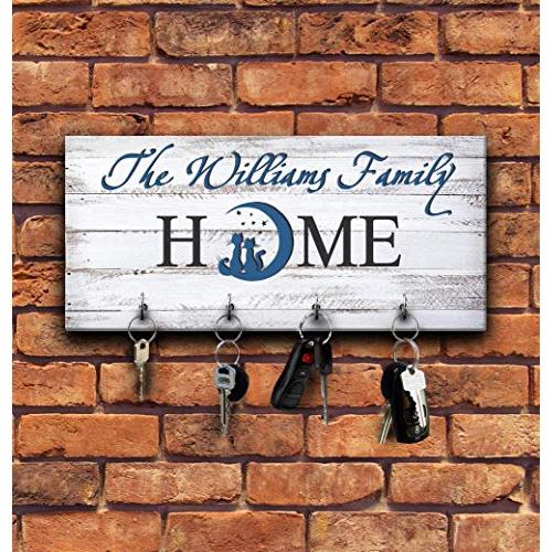 Cat Wall Mounted Key Holder, Personalized Key Rack, Wooden Decorative Key Hanger, Family Key Organizer with Hooks, Custom Wedding Housewarming Anniversary Gift