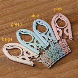 SuperSWK Pack of 4 Plastic Portable Foldable Travel Non Slip Grooves Clothes Hangers Hook Rack with 8 Hanger Clips for Scarves Suits Trousers Pants Shirts (Pink, Blue, Beige, Green)