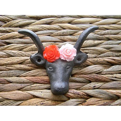 Cast Iron Wall Hook, Rustic Farmhouse Décor, Animal Hooks, Floral Hanger , Choice Of Flower Colors