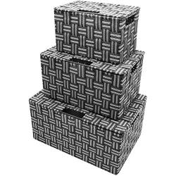 Sorbus Storage Boxes Woven Basket Bin Container Tote Cube Organizer Set Stackable Storage Basket Woven Strap Shelf Organizer Built-in Carry Handles (Lid Bins - 3 Pack, Gray Pattern)