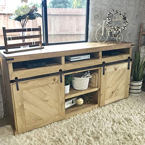 WINSOON 6FT Super Mini Sliding Barn Door Cabinet Hardware Kit for Double Doors TV Stands Small Wardrobe Cabinets, I Shape Hanger (NO Cabinet)