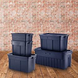 Rubbermaid Roughneck Storage Tote, 10 Gal, Dark Indigo Metallic, Pack of 8, Rugged, Reusable, Stackable, Container