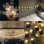 Glintee Photo Clip String Lights,20 LED Fairy String Lights with Clips for Hanging Photo, Cards, Bedroom Indoor Decor Party Wedding Decorations Battery Operated(Warm White)