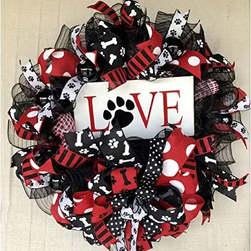 Dog Wreath Everyday Decor Welcome Door Hanger Farmhouse Decor Burlap Bowtique