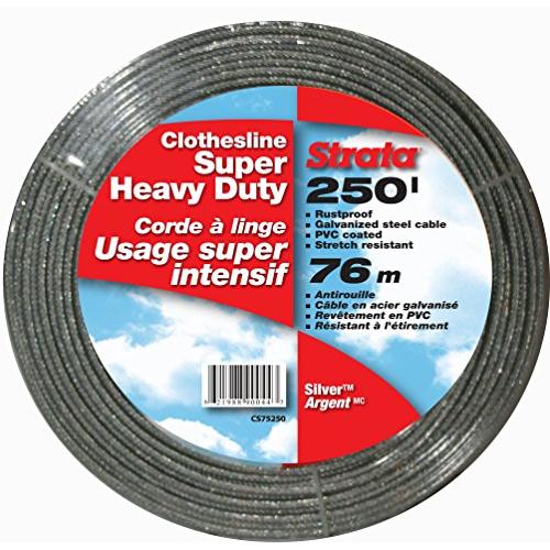 Strata 250 Silver Clothesline - Super Heavy Duty Galvanized Steel Cable, PVC Coasting