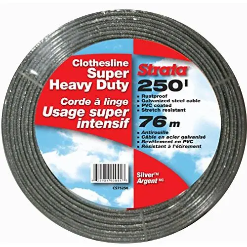 Strata 250 Silver Clothesline - Super Heavy Duty Galvanized Steel Cable, PVC Coasting Strata 250 Silver Clothesline - Super Heavy Duty Galvanized Steel Cable, PVC Coasting