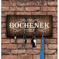 Wall Mounted Key rack organizer, personalized family key hanger with hook, customized Newlywed Mr Mrs gift, 5 x 11"