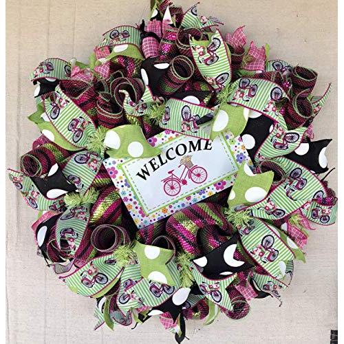 Welcome Bicycle Wreath Everyday Summer Wreath Decor Welcome Door Hanger Farmhouse Decor Burlap Bowtique