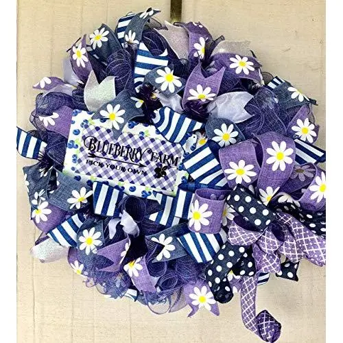 Blueberry Farm Wreath Everyday Summer Wreath Decor Welcome Door Hanger Rustic Farmhouse Decor Burlap Bowtique