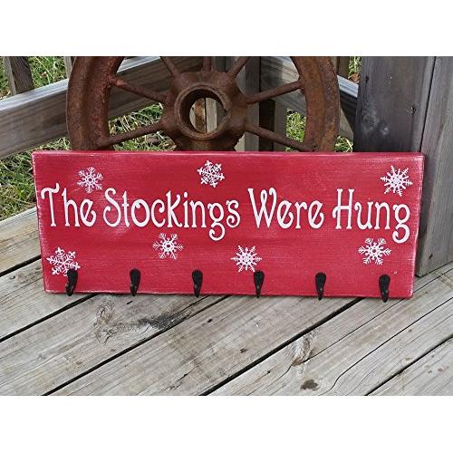 Stockings Sign - The Stockings Were Hung - Snowflake Sign - Christmas Stocking Hanger - Rustic Christmas Sign - Holiday Wall Decor - Art