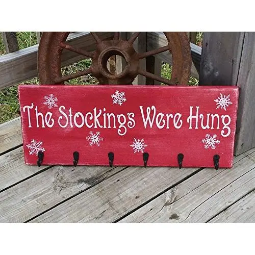 Stockings Sign - The Stockings Were Hung - Snowflake Sign - Christmas Stocking Hanger - Rustic Christmas Sign - Holiday Wall Decor - Art
