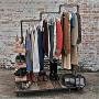 LARRY SHELL Industrial Pipe Clothing Rack, Pine Wood Shelving Shoes Rack Cloth Hanger, with Locking Wheels, Durable and Long Lasting, for Retail Store,Laundry Room