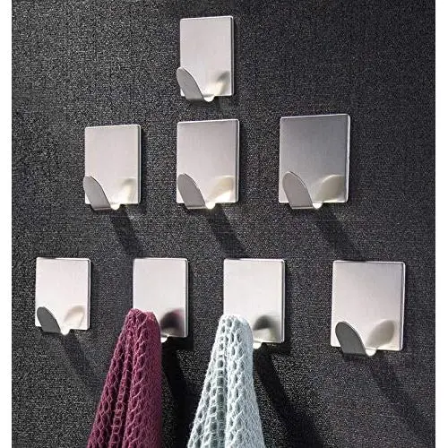 ZUNTO Towel Hooks/Adhesive Hooks - Heavy Duty Wall Hook Hanger Bathroom Office Hooks Stainless Steel Waterproof Hooks for Hanging Kitchen Home-8 Packs