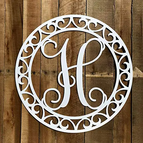 22" Scrolled Circle Metal Monogram Door Hanger, Metal Wall Art