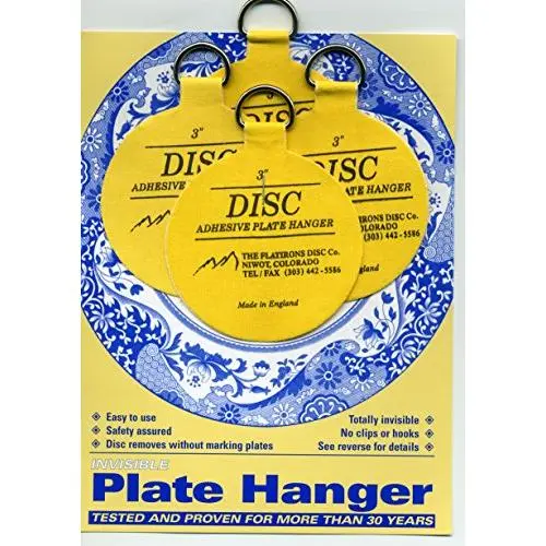 Invisible English Disc Adhesive Medium Plate Hanger Set (4-3 Inch Hangers) Invisible English Disc Adhesive Medium Plate Hanger Set (4-3 Inch Hangers)