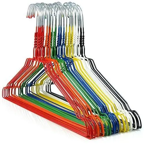 HANGERWORLD 100 Multi Color Coating 16inch Metal Wire 13 Gauge Pants Bar Coat Clothes Garment Hangers