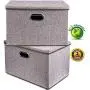 Large Linen Fabric Foldable Storage Container [2-Pack] with Removable Lid and Handles,Storage bin Boxes Cubes Organizer - Gray for Home, Office, Nursery, Closet, Bedroom, Living Room