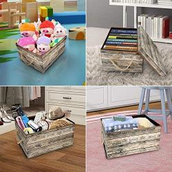 Livememory Foldable Storage Bin Storage Boxes with Lid and Handles for Office, Bedroom, Closet, Toys (Wooden Look)