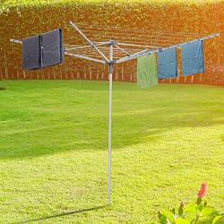 Drynatural Collapsible 4-arm Rotary Outdoor Umbrella Drying Rack Clothes Dryer Clothesline with 131ft Drying Space