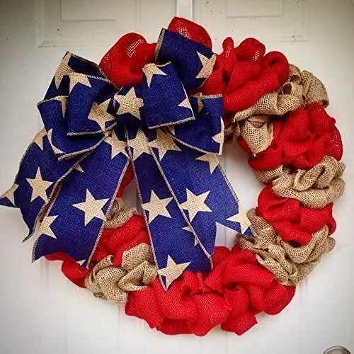 Burlap American Flag Wreath USA United States of America Red White Blue Burlap door hanger