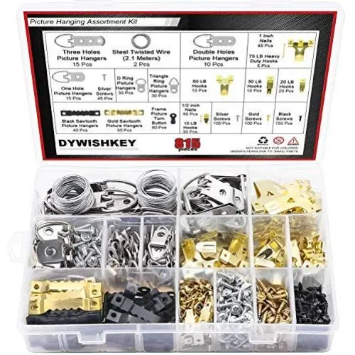 DYWISHKEY Picture Hanging Kit, 815 PCS Heavy Duty Assorted Picture Hangers Hooks Nails and Screws, Picture Hangers Assortment Kit for Wall Mounting DYWISHKEY Picture Hanging Kit, 815 PCS Heavy Duty Assorted Picture Hangers Hooks Nails and Screws, Picture Hangers Assortment Kit for Wall Mounting