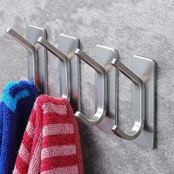 YIGII Towel Hook/Adhesive Hooks - Wall Hooks for Coat/Robe/Towels Stick on Bathroom/Kitchen 4-Pack, Stainless Steel