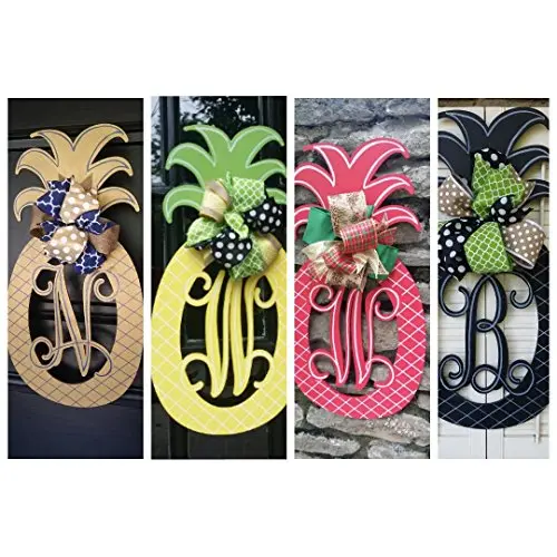 Custom Pineapple Monogram Door Hanger Summer Pineapple Decor Monogram Pineapple Welcome Decor Pineapple Door Hanger Monogram Wedding Gift Double Door Hangers Mothers Day Gift Birthday Welcome Wreath