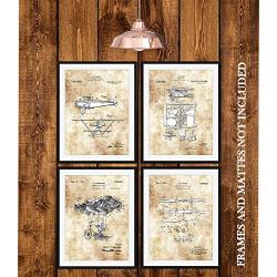 Original Flying Machines Drawings - Plane Hanger Wall Decor - Airport Office Artwork - Set of 4 8 x 10 Unframed Patent Prints - Gift for Pilots, Flight Attendants