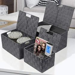 Sorbus Boxes Bin Container Tote Cube Set Stackable Storage Basket Woven Strap Shelf Organizer Built-in Carry Handles (Gray),