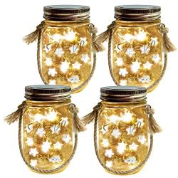 Homeleo 4-Pack Solar-Powered Mason Jar Lights Kits(Lid Lights,Mason Jars,Hangers Included),LED Star Fairy Firefly Vintage Jar Lights Set for Christmas Decoration Outdoor Garden Yard Patio Path Decor