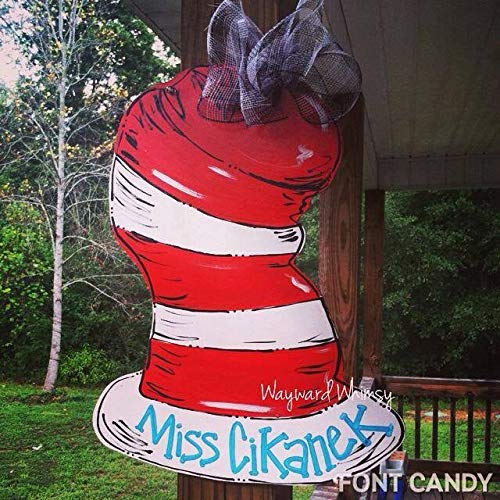 Cat Hat Wood Cut Out Door Hanger