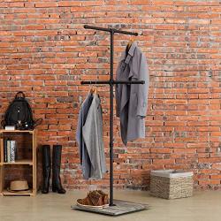 MyGift Industrial Pipe Clothing Display Stand with Vintage Gray Wood Base