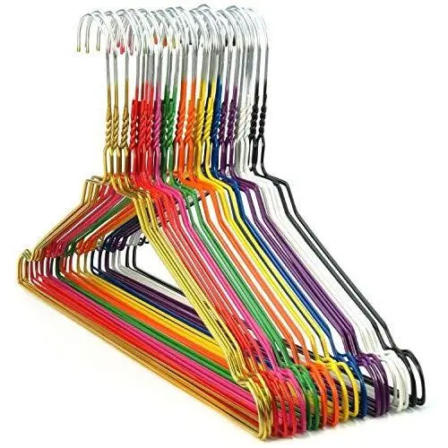 HANGERWORLD 10 Galvanised 16.1inch Mixed Coloured 13 Gauge Metal Wire Coat Clothes Garment Pants Bar Hangers. HANGERWORLD 10 Galvanised 16.1inch Mixed Coloured 13 Gauge Metal Wire Coat Clothes Garment Pants Bar Hangers.