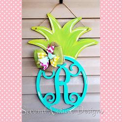 Monogram Pineapple Door Hanger/wooden Pineapple Door Hanger/Pineapple Initial Door Hanger