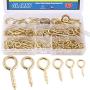 Glarks 100-Pieces 6 Size Brass Plated Lag Eyebolts Screw-in Eye Shape Screw Hooks Hanging Hooks Assortment Set