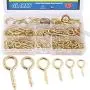Glarks 100-Pieces 6 Size Brass Plated Lag Eyebolts Screw-in Eye Shape Screw Hooks Hanging Hooks Assortment Set Glarks 100-Pieces 6 Size Brass Plated Lag Eyebolts Screw-in Eye Shape Screw Hooks Hanging Hooks Assortment Set