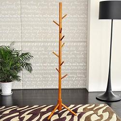 HTDZDX Rubber Wood Coat Rack Floor Standing with 9 Hooks,Tree Clothes Hat Hanger Rack Organizer Bedroom Furniture,18.9x67.3 Inches (Color : A)