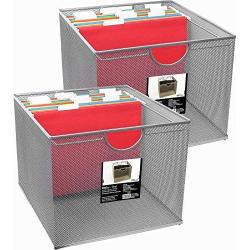 Neat Life Mesh Office File Organizer Storage Boxes with Side Hanging Rails ? Silver (2 Pack)