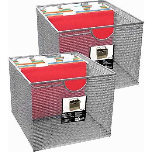 Neat Life Mesh Office File Organizer Storage Boxes with Side Hanging Rails ? Silver (2 Pack)