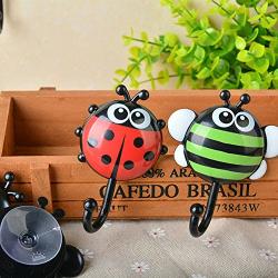 minjiSF 2pcs Suction Cup Creative Ladybug Bee Cartoon Bathroom Wall Hooks Rack Holder Hanger Sucker Nail Hook for Home Decor Wall Bag Key