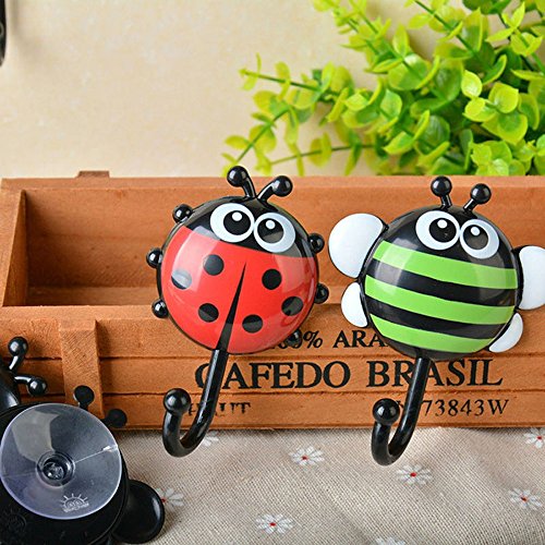minjiSF 2pcs Suction Cup Creative Ladybug Bee Cartoon Bathroom Wall Hooks Rack Holder Hanger Sucker Nail Hook for Home Decor Wall Bag Key