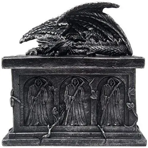 Mythical Guardian Dragon on Tomb Trinket Boxes in Metallic Look with Grim Reapers Crypt and Hidden Storage Compartment for Decorative Gothic & Medieval Home Decor As Jewelry Boxes or Fantasy Gifts Mythical Guardian Dragon on Tomb Trinket Boxes in Metallic Look with Grim Reapers Crypt and Hidden Storage Compartment for Decorative Gothic & Medieval Home Decor As Jewelry Boxes or Fantasy Gifts