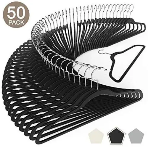 VEEYOO Premium Velvet Suit Hangers - Heavy Duty, Ultra Thin, Non Slip & Space Saving Clothes Hangers 360 Degree Chrome Swivel Hook Velvet Hangers for Coat Suit Shirt Dress Pants (Set of 50 PCS, Black) VEEYOO Premium Velvet Suit Hangers - Heavy Duty, Ultra Thin, Non Slip & Space Saving Clothes Hangers 360 Degree Chrome Swivel Hook Velvet Hangers for Coat Suit Shirt Dress Pants (Set of 50 PCS, Black)