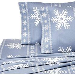 Pinzon Cotton Flannel Bed Sheet Set - Twin, Snowflake Dusty Blue