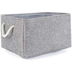 TheWarmHome Grey Linen Storage Basket for Shelves, Storage for Toys,Fabric Organizer Bins