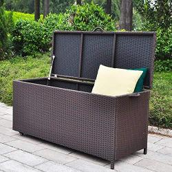 BABYLON Outdoor Patio Wicker Storage Container Deck Boxes Made of Antirust Aluminum Frames and Resin Rattan, 86-Gallon (Brown) (Large, Brown)